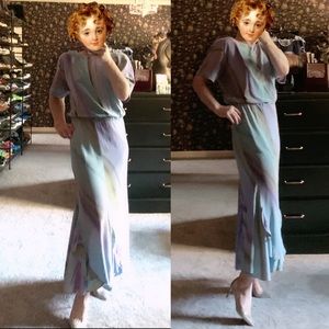 Vintage Yolanda Lorente Art Hand Paint Silk Dress